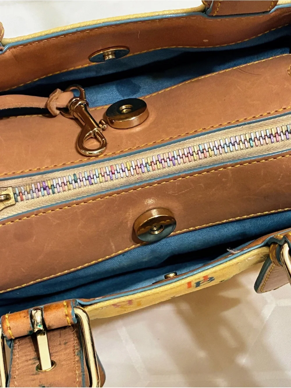 Rare Vintage Dooney and Bourke Rainbow DB Monogram Satchel Purse Heart Charm